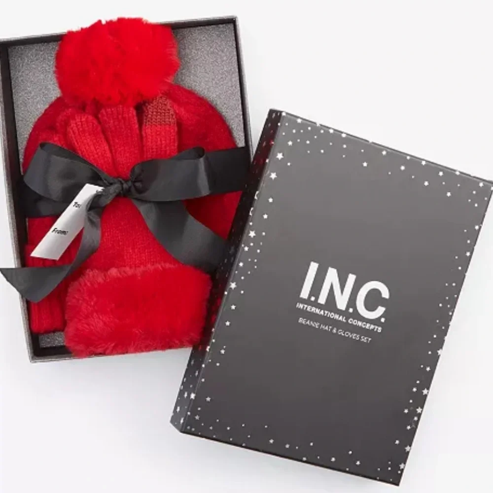 INC Red Beanie and‎ Glove Set